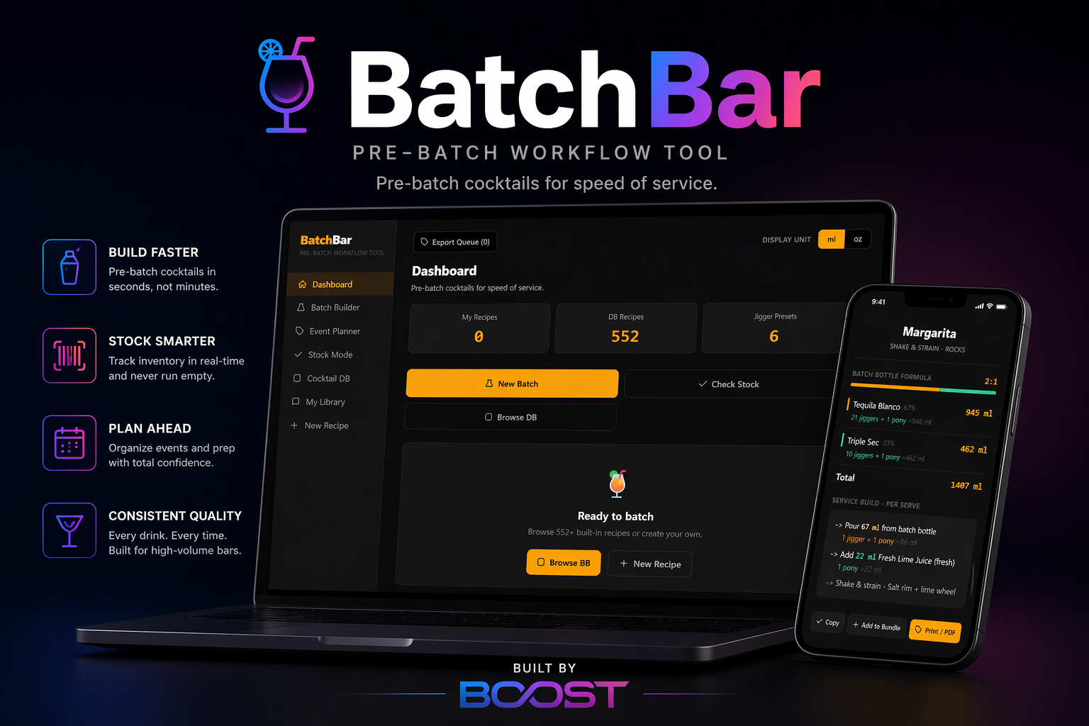 BatchBar workflow dashboard on laptop and phone